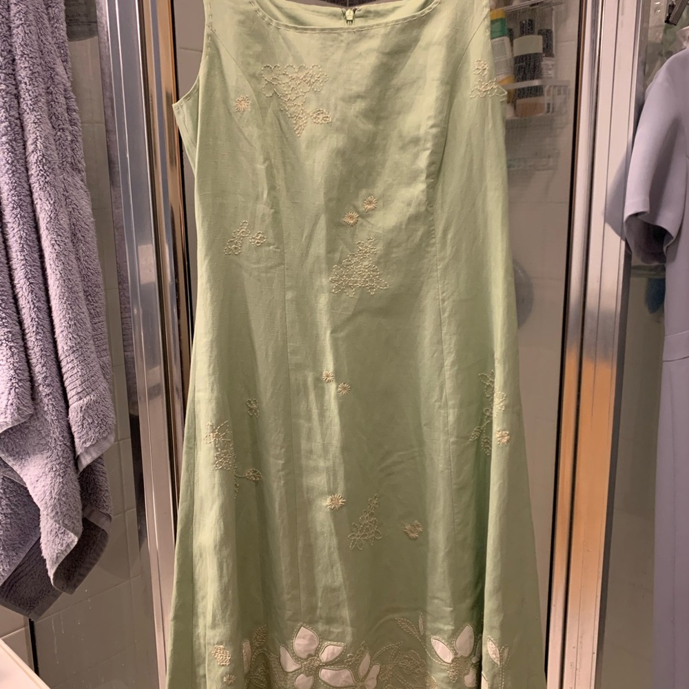 Talbots Green A-Line Dress Sleeveless Crew Neck